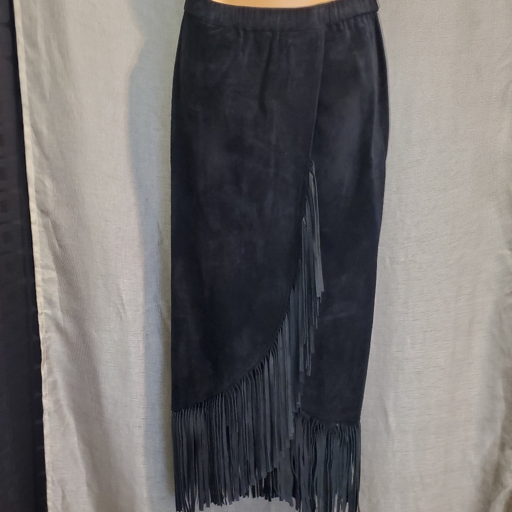 Genuine leather fringe skirt